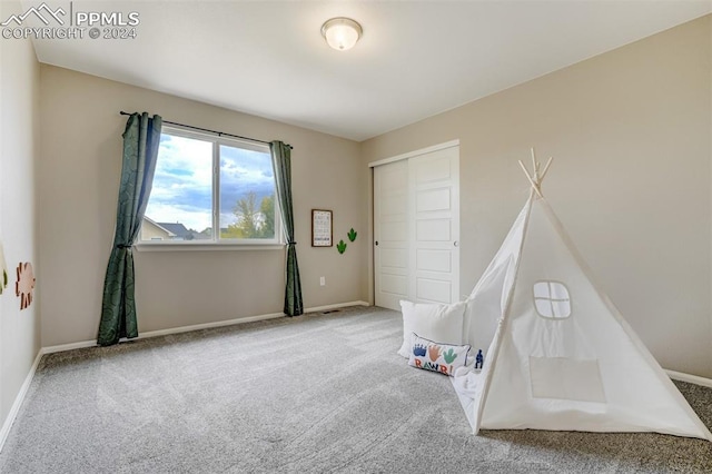 recreation room with carpet flooring