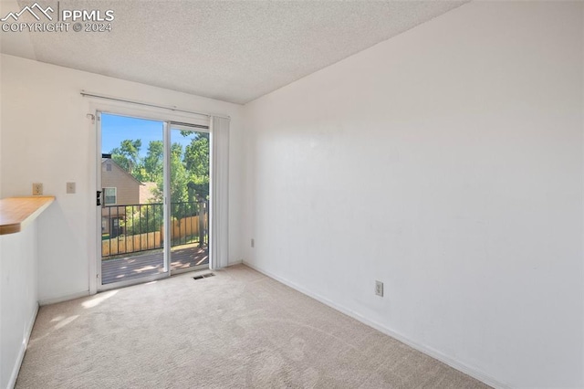 carpeted spare room with a textured ceiling