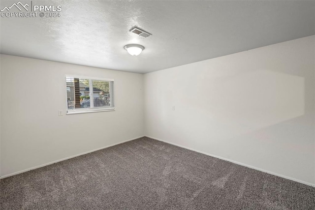 spare room featuring carpet floors and a textured ceiling