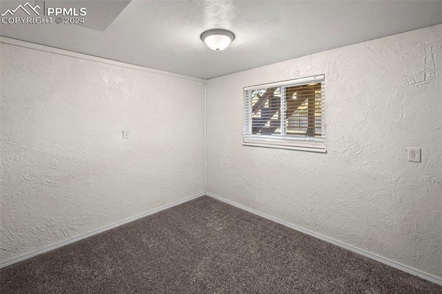 unfurnished room with a textured ceiling and carpet