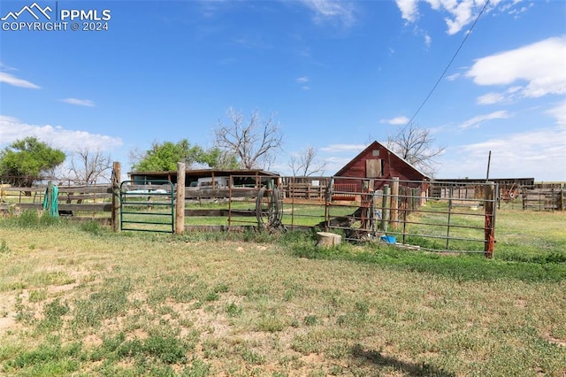 view of yard with a rural view