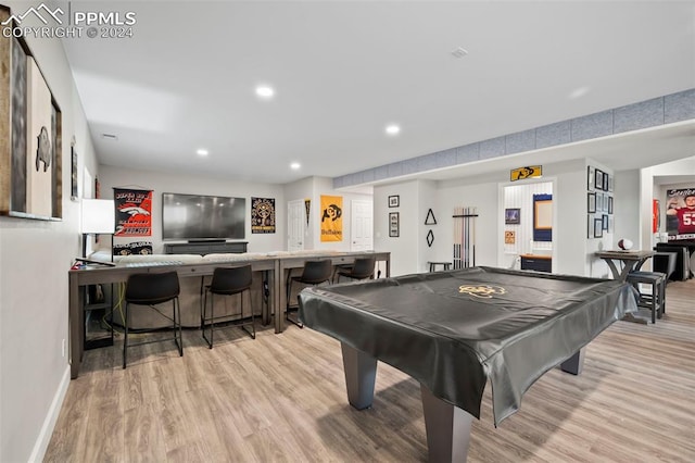 rec room featuring light hardwood / wood-style flooring and pool table