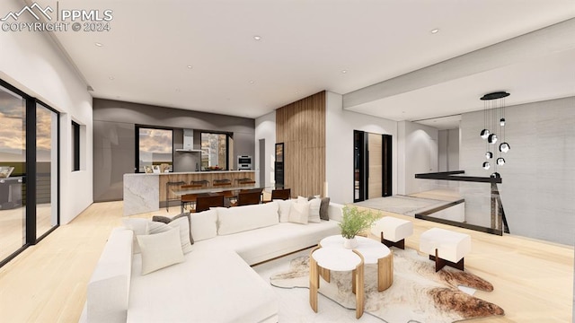 living room featuring light wood-type flooring