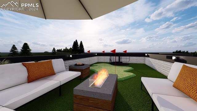 exterior space with an outdoor living space with a fire pit