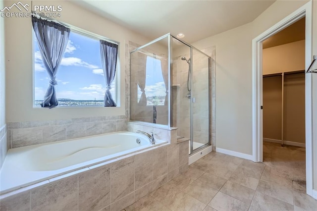 bathroom featuring plus walk in shower