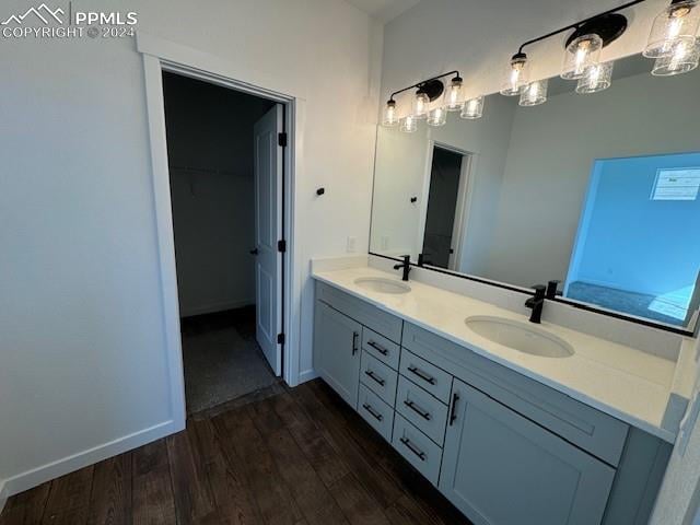 bathroom featuring vanity and wood-type flooring