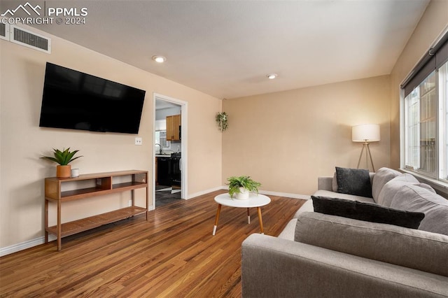 living room with hardwood / wood-style flooring