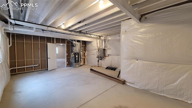 basement featuring heating unit