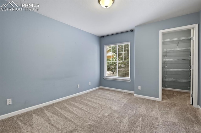 unfurnished bedroom featuring carpet and a closet