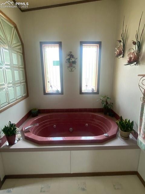 bathroom with a wealth of natural light and a tub