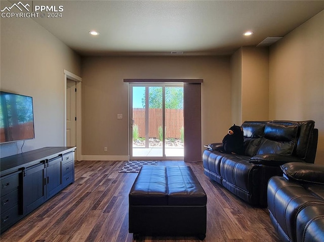 living room featuring dark wood-type flooring