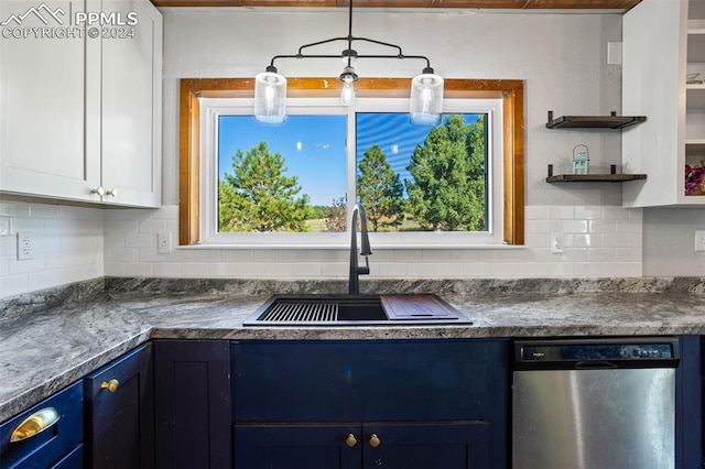 kitchen featuring white cabinetry, sink, dishwasher, and blue cabinets