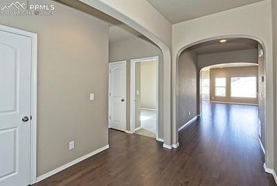 hall featuring dark wood-type flooring