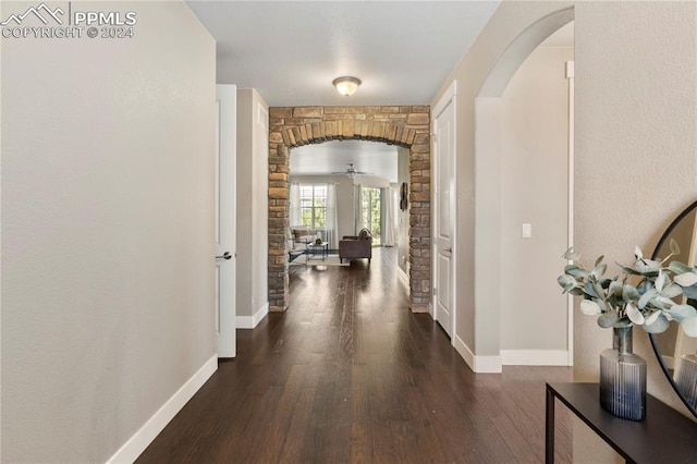 corridor with dark hardwood / wood-style floors