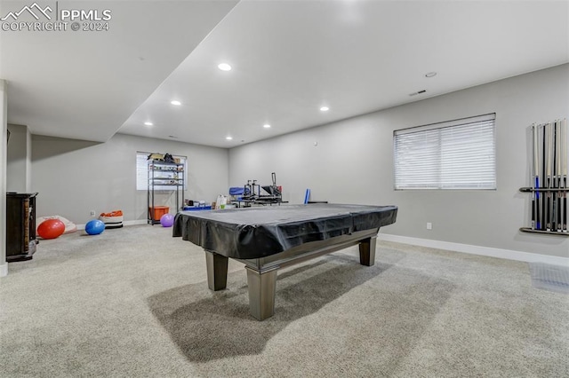 game room featuring pool table and carpet floors