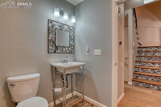 bathroom with hardwood / wood-style floors and toilet