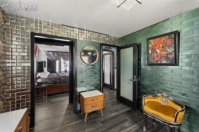 interior space featuring vanity and hardwood / wood-style flooring