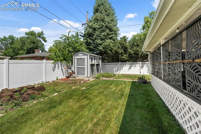 view of yard with a storage shed