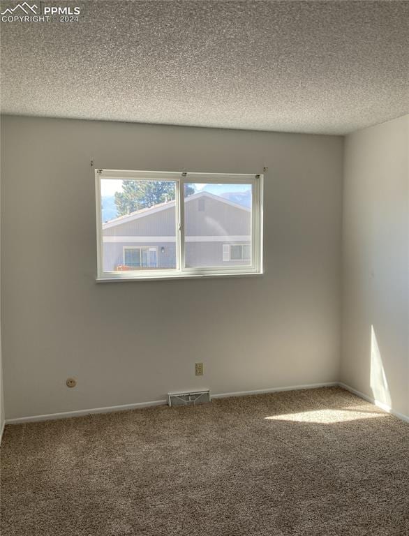 spare room featuring carpet and a textured ceiling