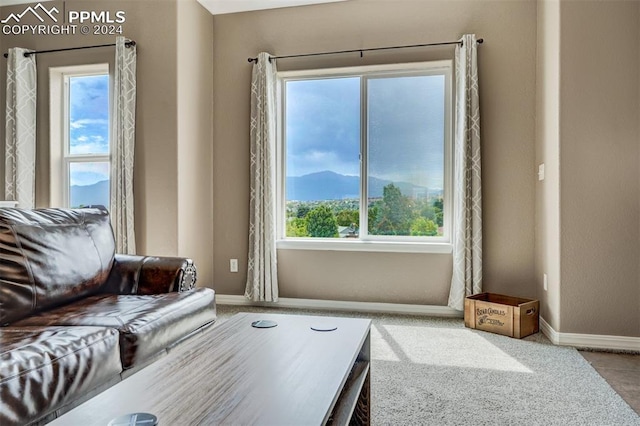 living room with a mountain view