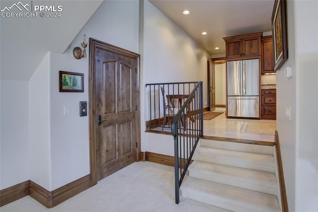 4950 Longwood Pt, Colorado Springs, CO 80906 - interior space featuring recessed lighting, carpet, lofted ceiling, and baseboards