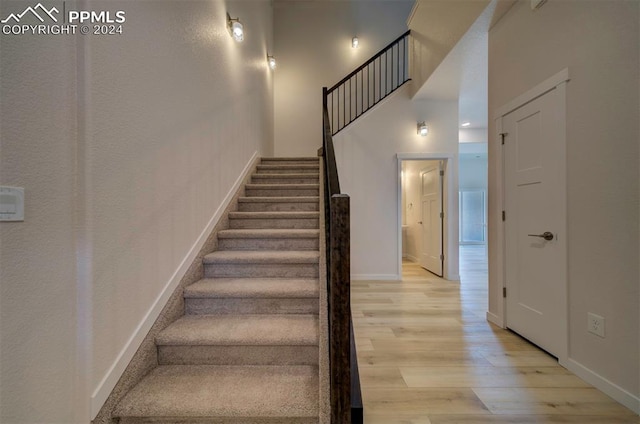 stairway featuring wood-type flooring