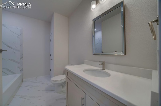 full bathroom with shower / tub combination, toilet, and vanity