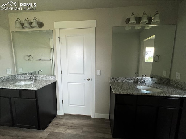 bathroom with hardwood / wood-style floors and vanity