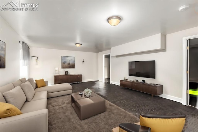 living room featuring dark hardwood / wood-style flooring