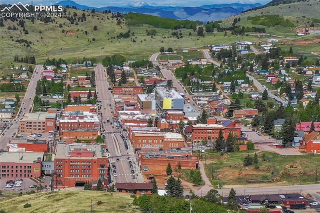 drone / aerial view featuring a mountain view