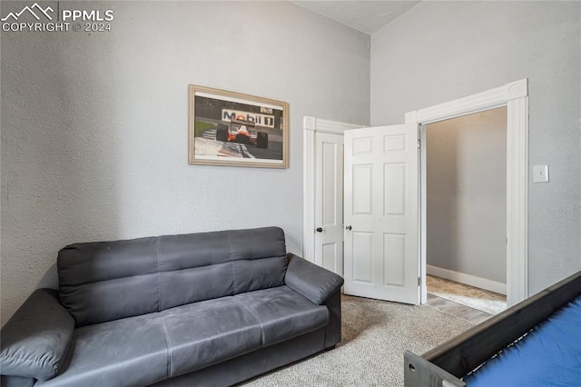 living area with light colored carpet