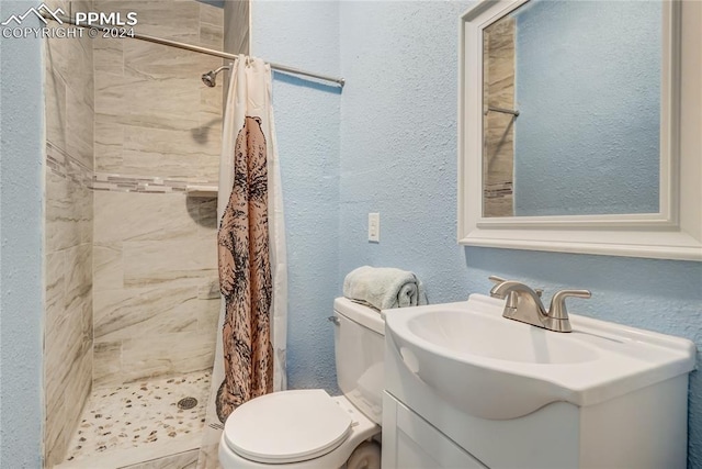 bathroom featuring vanity, toilet, and walk in shower