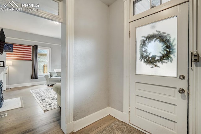 entryway with hardwood / wood-style floors