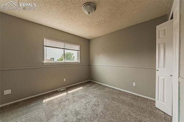 empty room featuring carpet and a textured ceiling