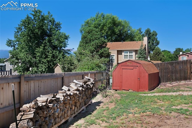 view of yard with a storage shed