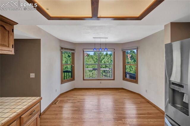 unfurnished dining area with light hardwood / wood-style floors