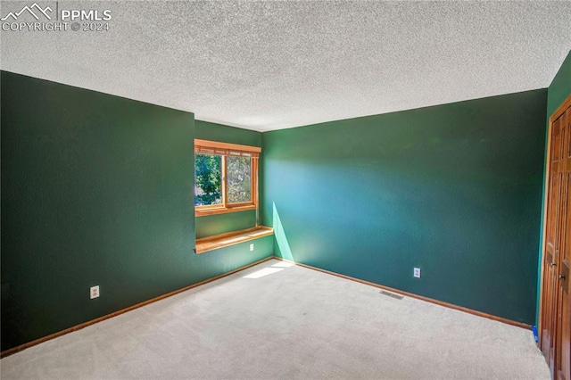 empty room featuring carpet flooring and a textured ceiling