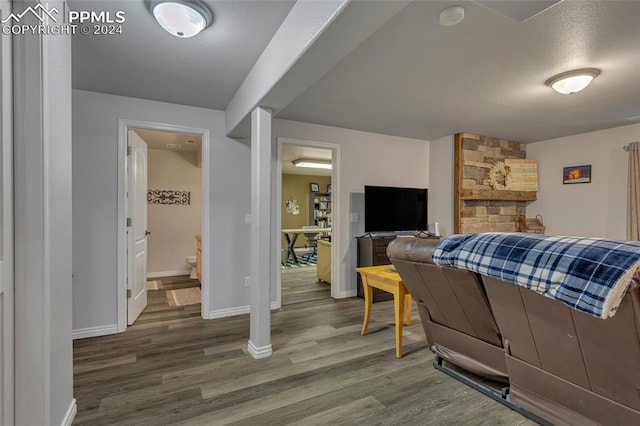 bedroom featuring ensuite bathroom and hardwood / wood-style flooring