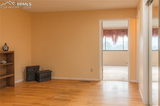 spare room with light hardwood / wood-style flooring