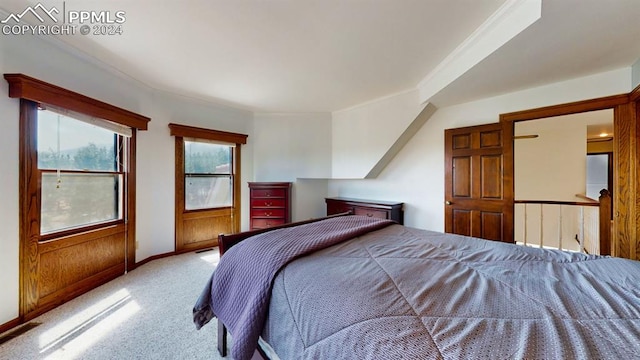 unfurnished bedroom featuring crown molding and carpet flooring