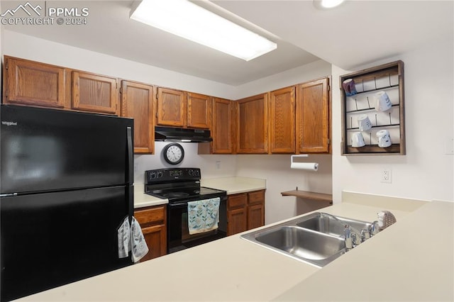 kitchen with sink and black appliances