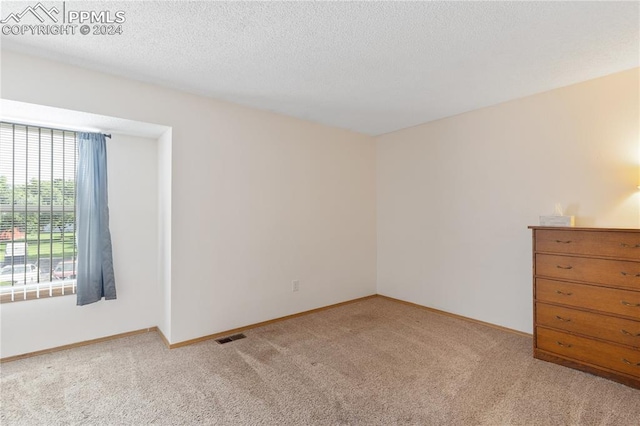 carpeted spare room featuring a textured ceiling