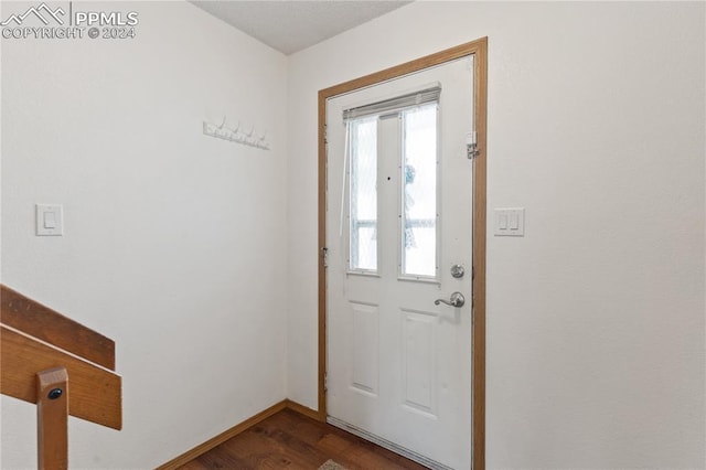 doorway with dark wood-type flooring