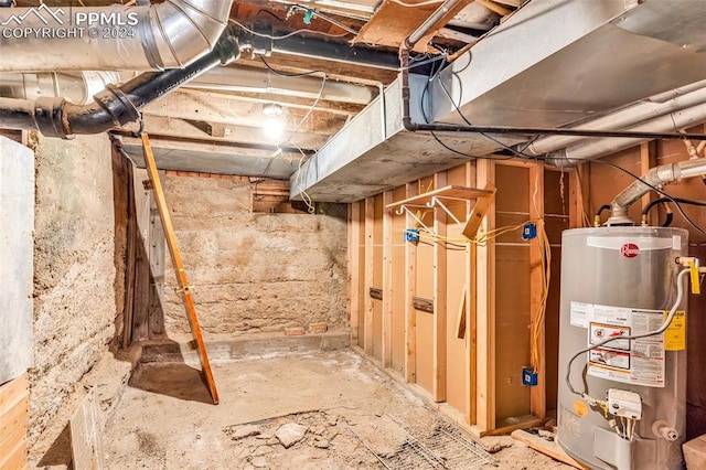 basement featuring gas water heater