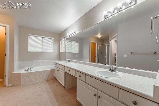 bathroom featuring vanity and plus walk in shower