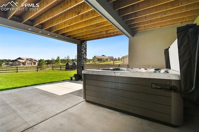 view of patio featuring a hot tub