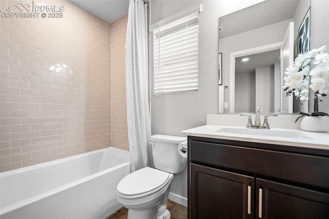 full bathroom featuring wood-type flooring, vanity, toilet, and shower / bath combo