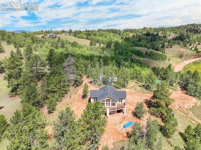 aerial view with a wooded view