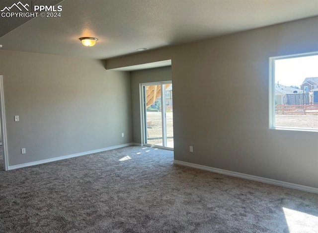 unfurnished room featuring carpet floors and a textured ceiling