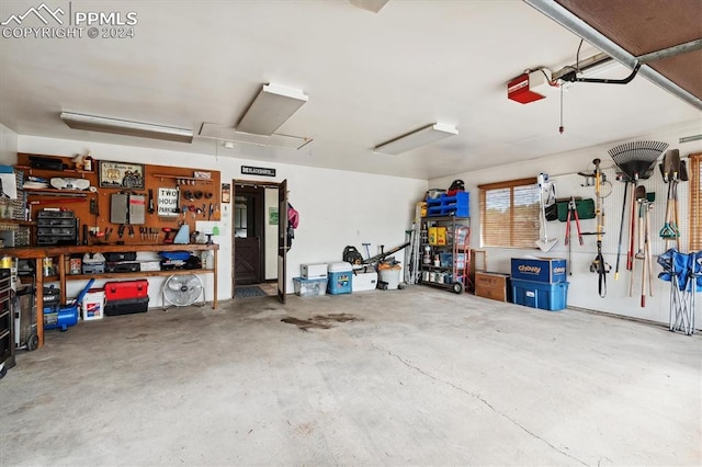 garage featuring a workshop area